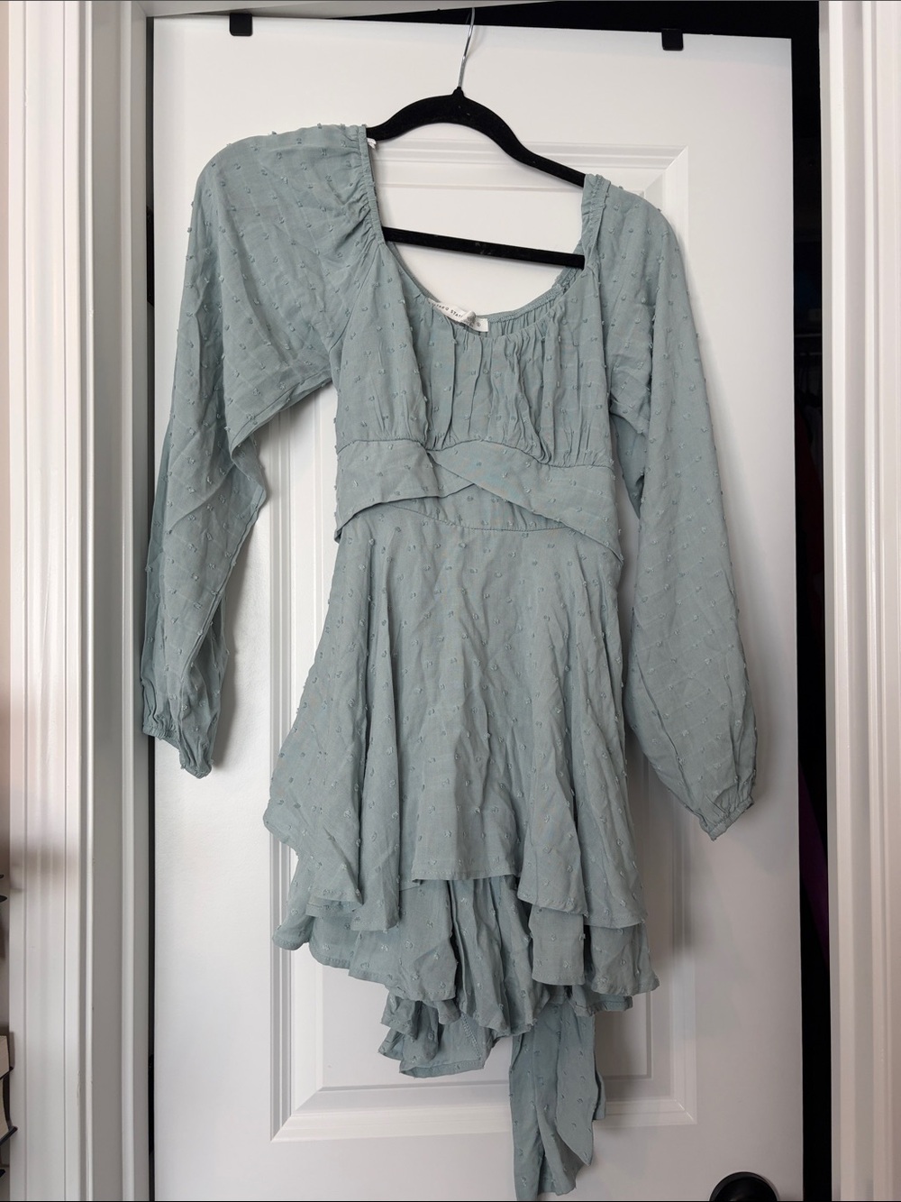 Light Sage Green Ruffled Long Sleeve Romper